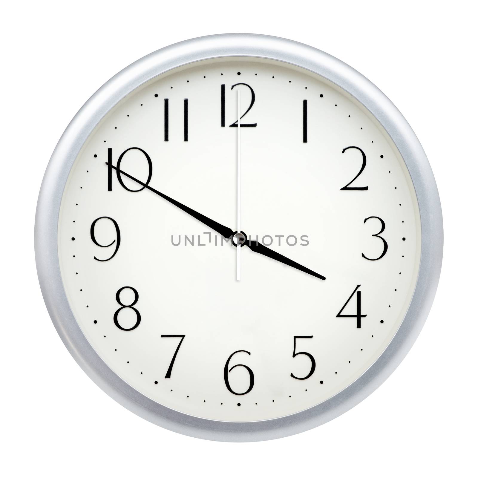 Analog wall clock isolated on white background.