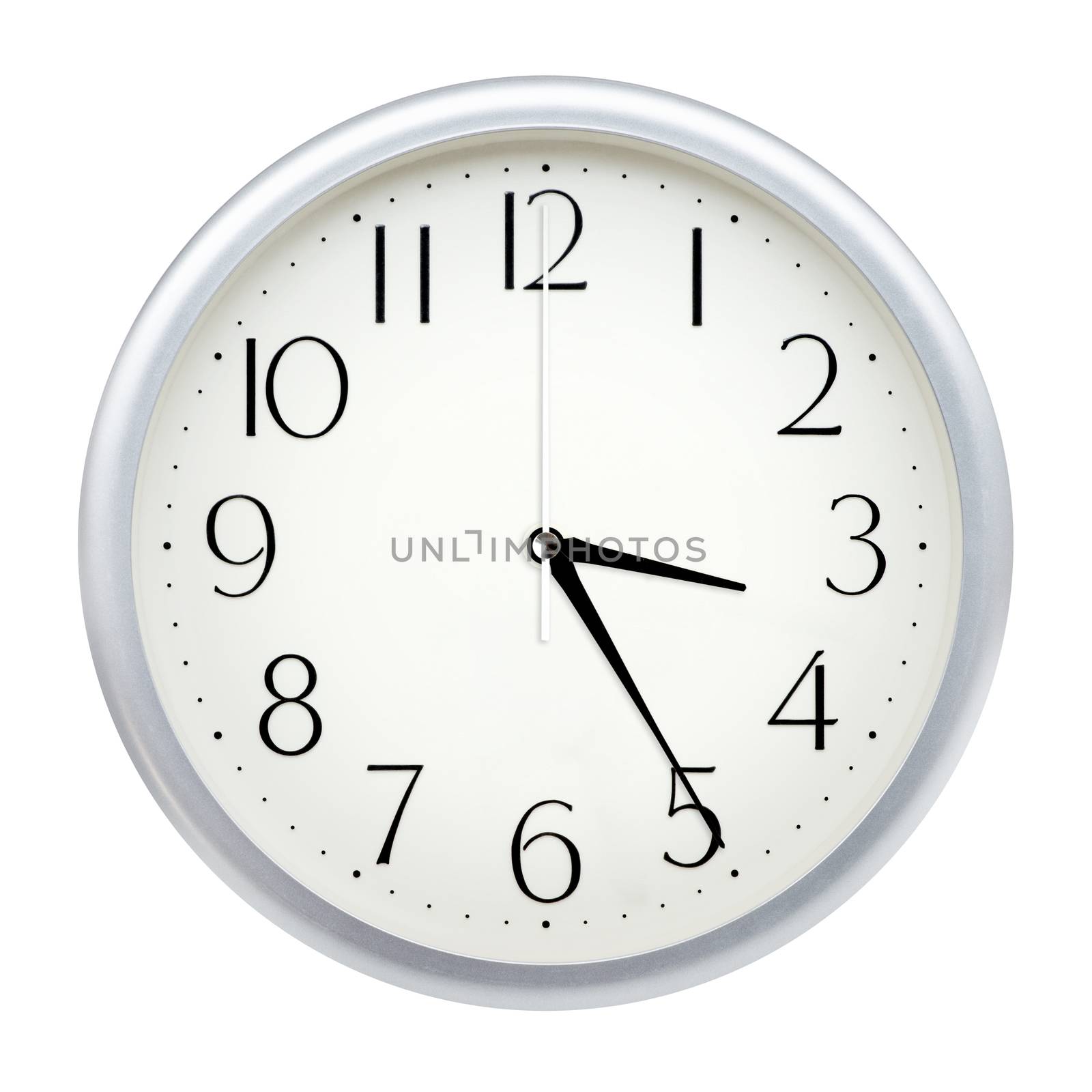 Analog wall clock isolated on white background.