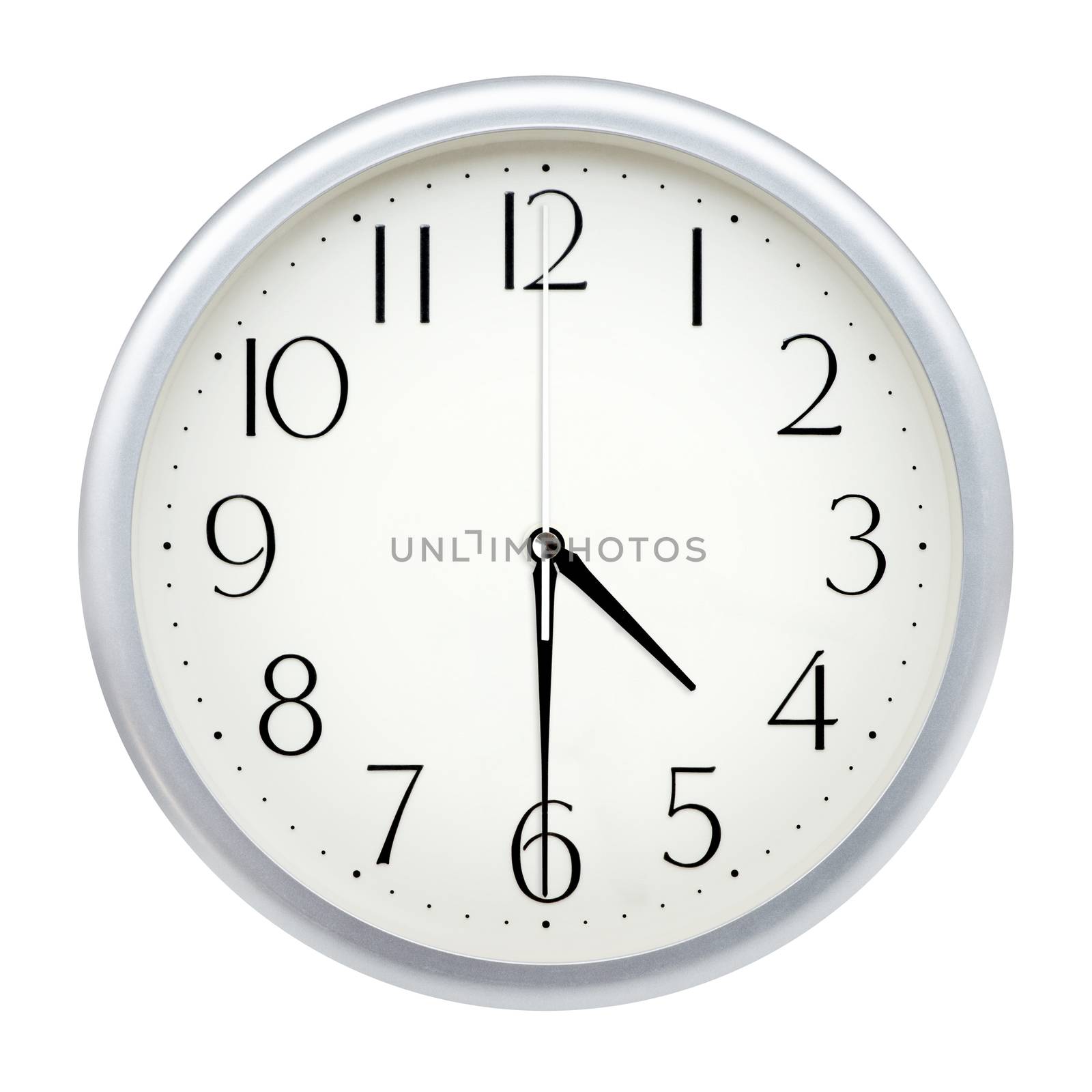 Analog wall clock isolated on white background.