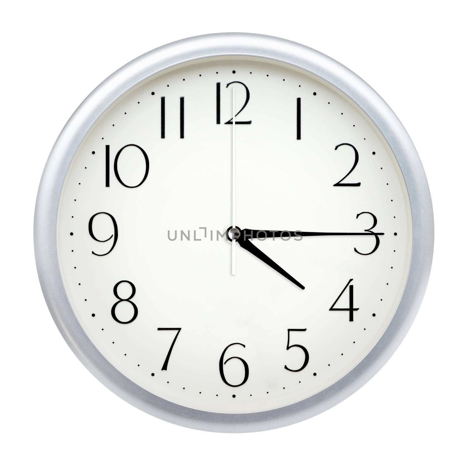 Analog wall clock isolated on white background.