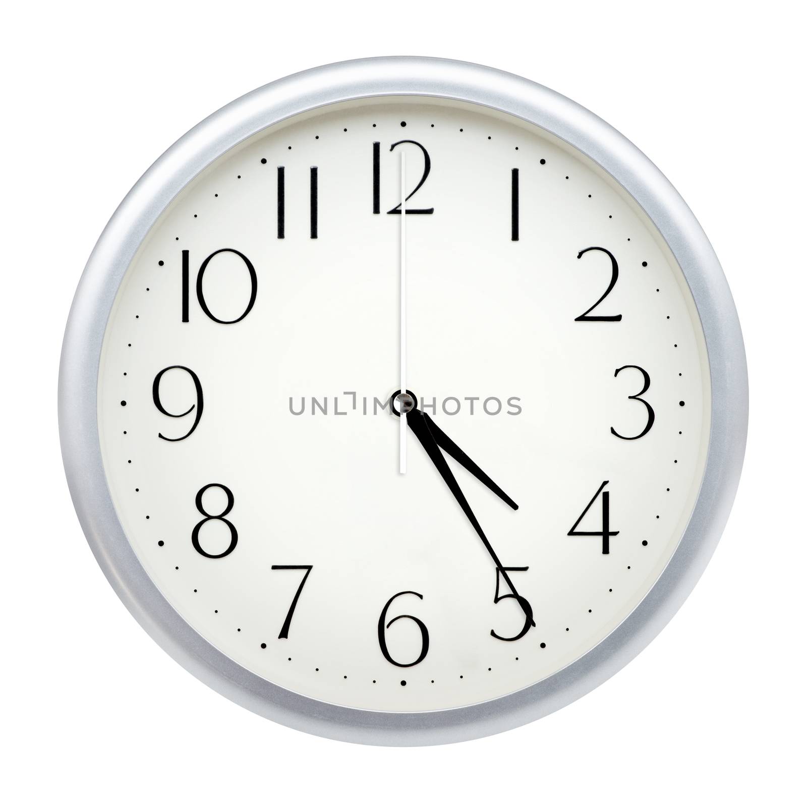 Analog wall clock isolated on white background.