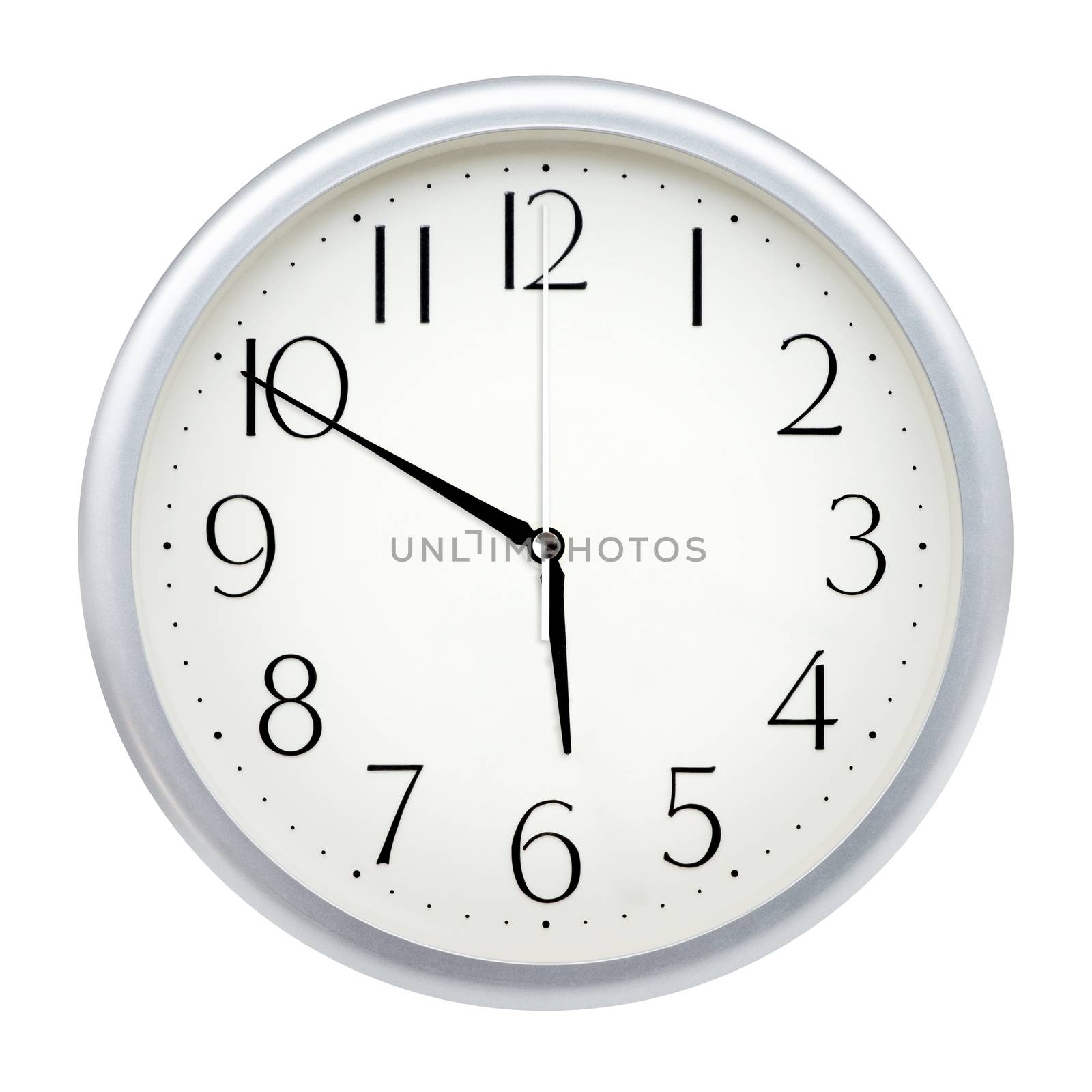 Analog wall clock isolated on white background.