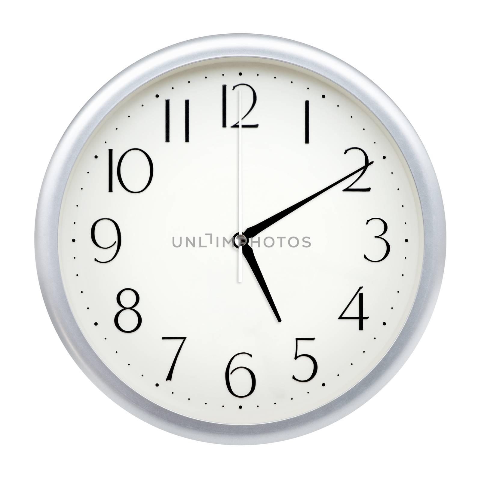 Analog wall clock isolated on white background.