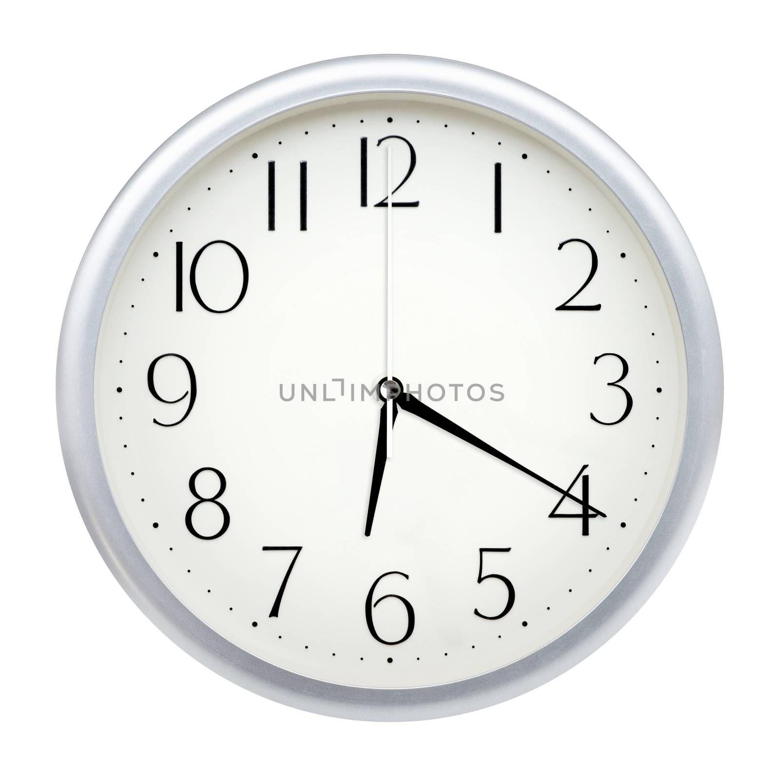 Analog wall clock isolated on white background.