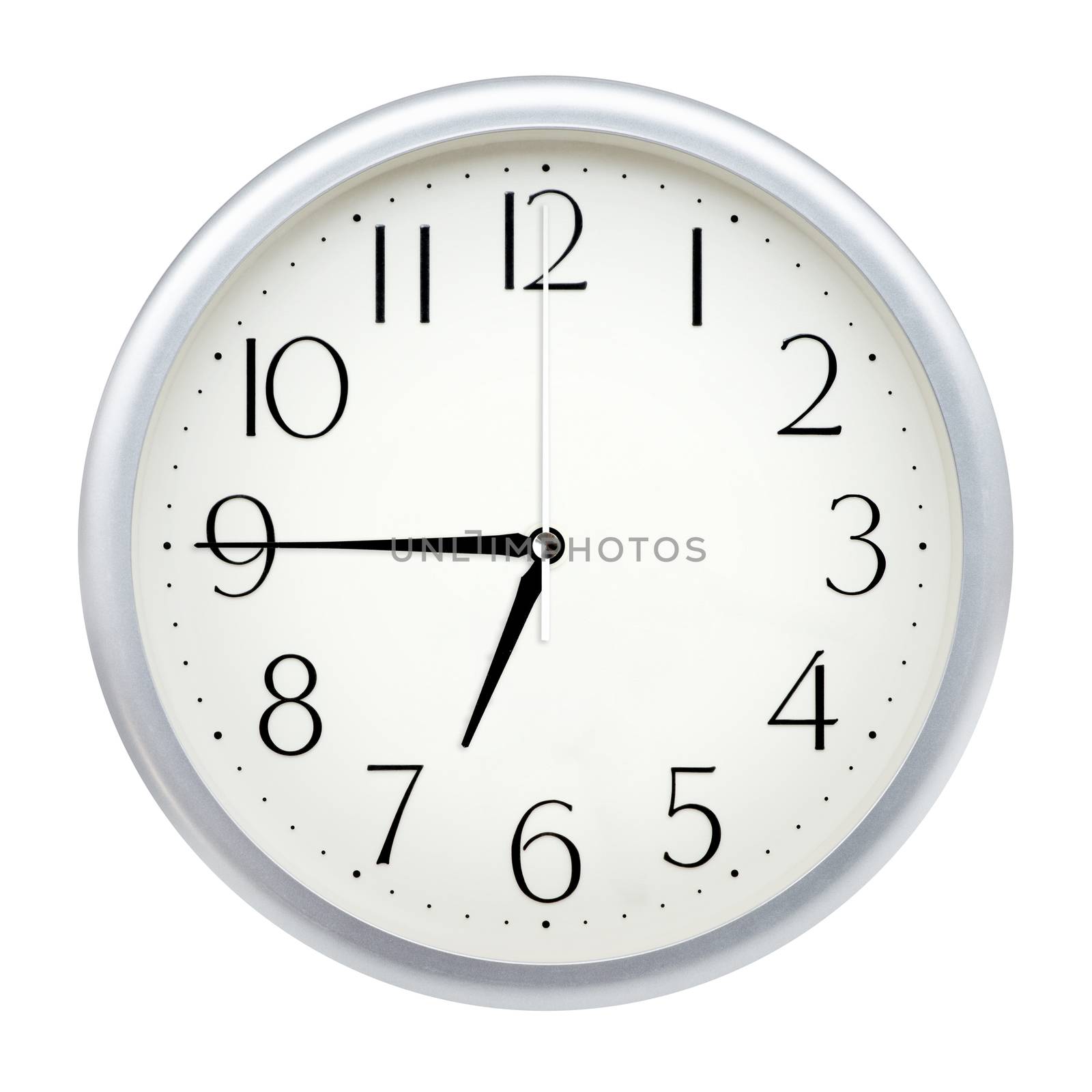 Analog wall clock isolated on white background.