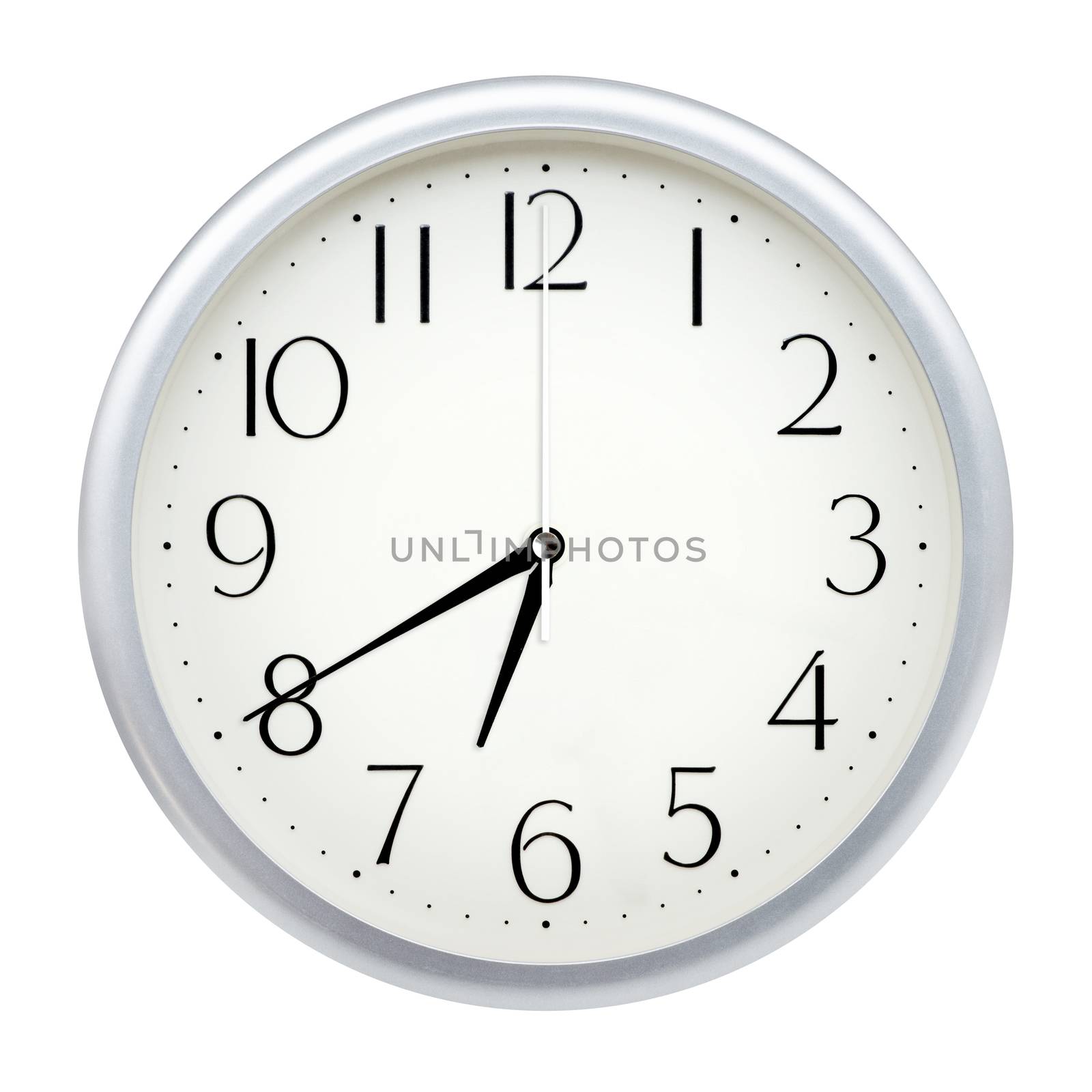 Analog wall clock isolated on white background.