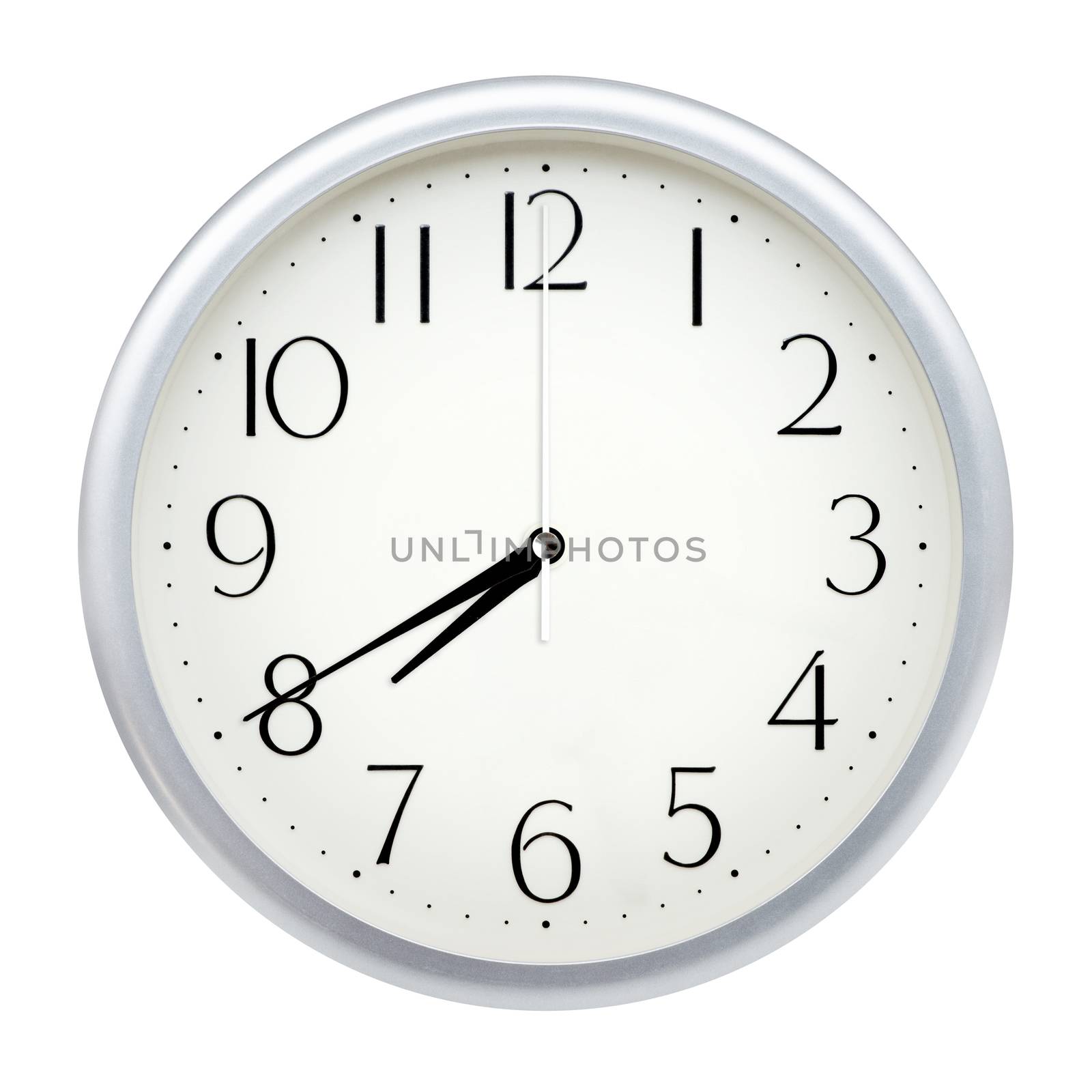 Analog wall clock isolated on white background.