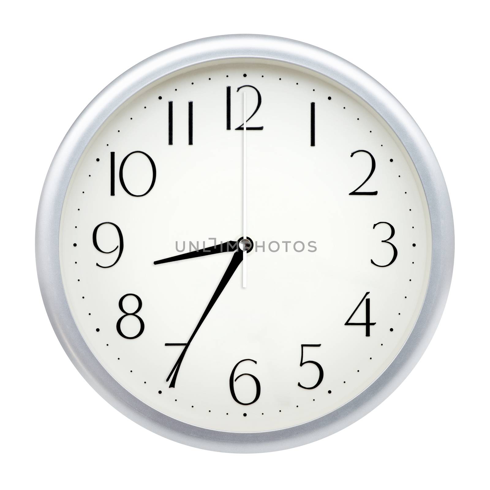 Analog wall clock isolated on white background.