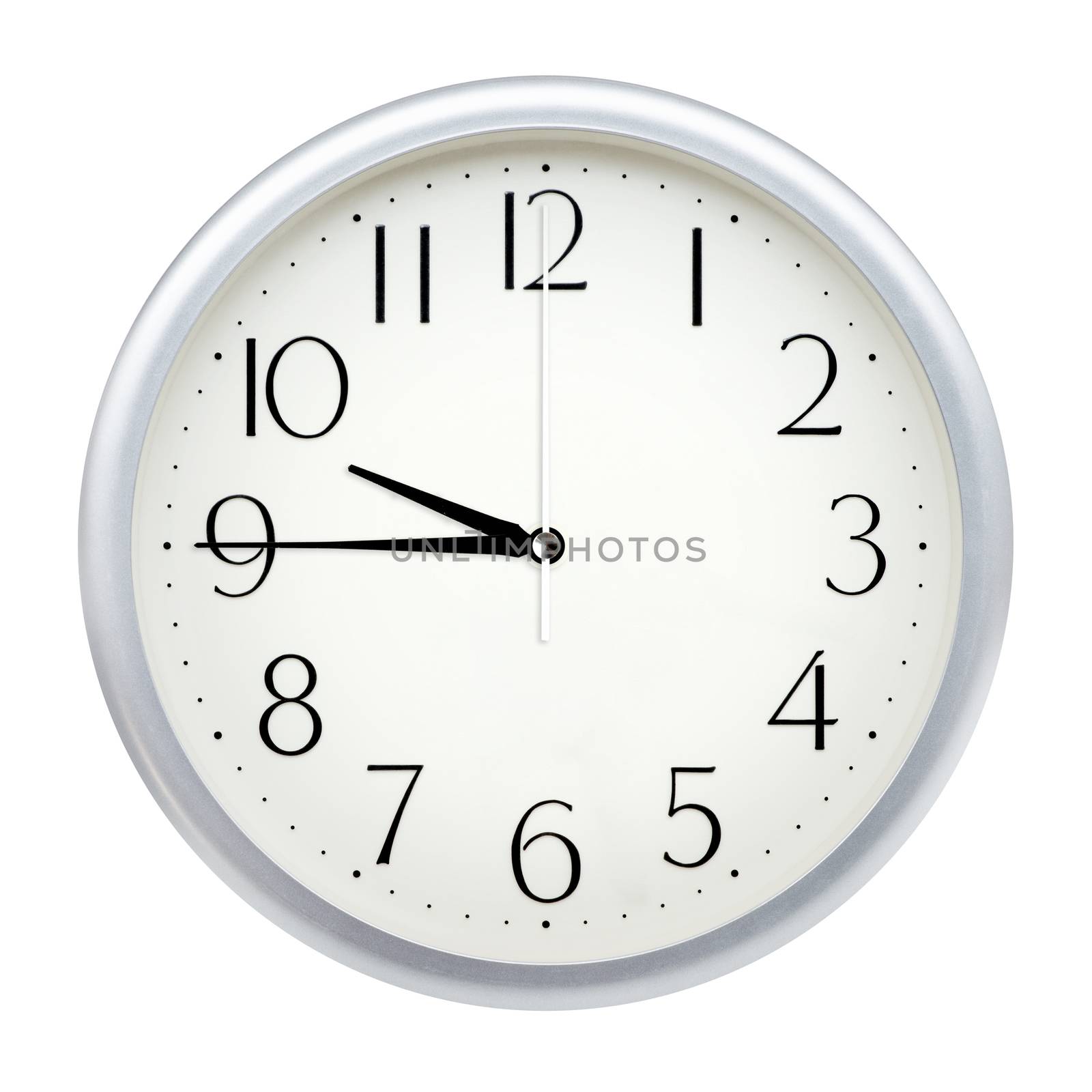 Analog wall clock isolated on white background.