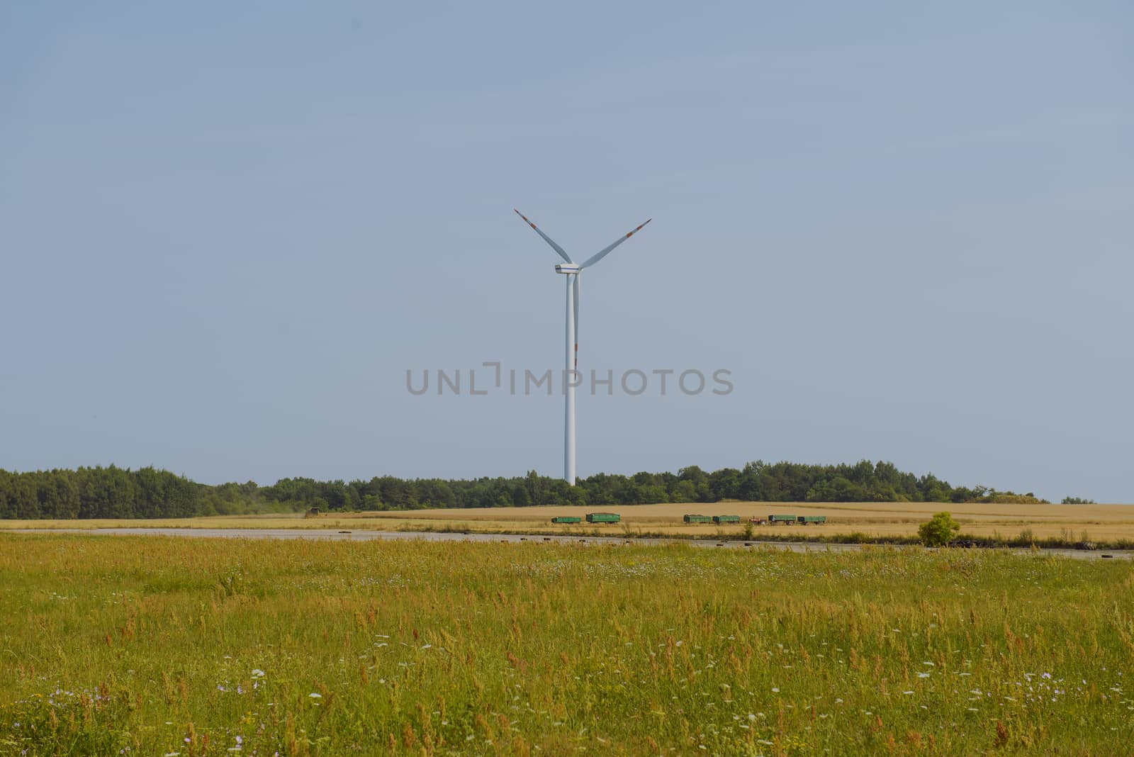 wind trubine at sunny day with blue sky