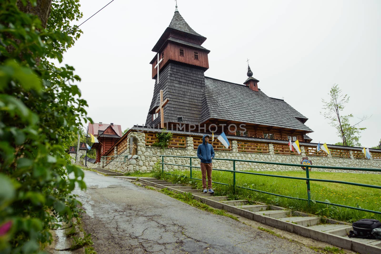 old wooden church in mountains in Poland.