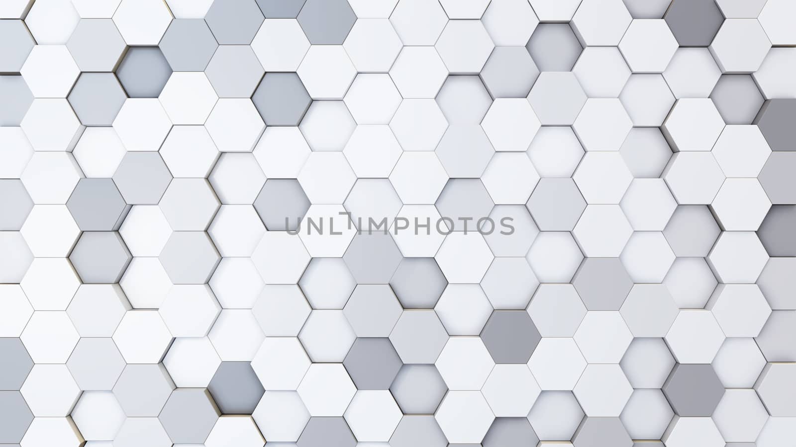 Abstract 3D illustration of colorful hexagons background. Random displacement. Good background