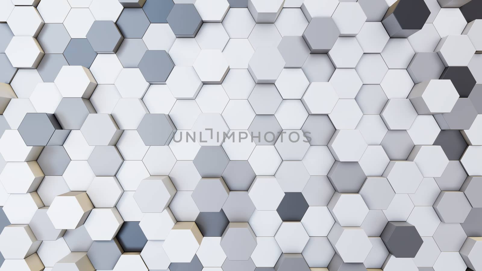 Abstract 3D illustration of colorful hexagons background. Random displacement. Good background