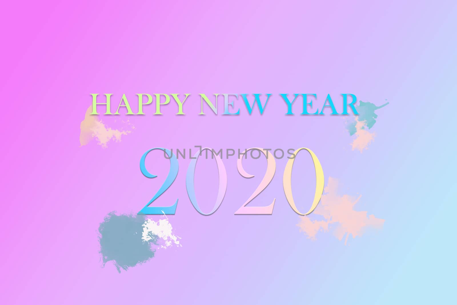 Happy New Year 2020 greeting card with simple gradients and pastel colors, minimalist pastel color concept simple 2020, use for Festival poster, banner, design Template, website, invitation, newsletter 