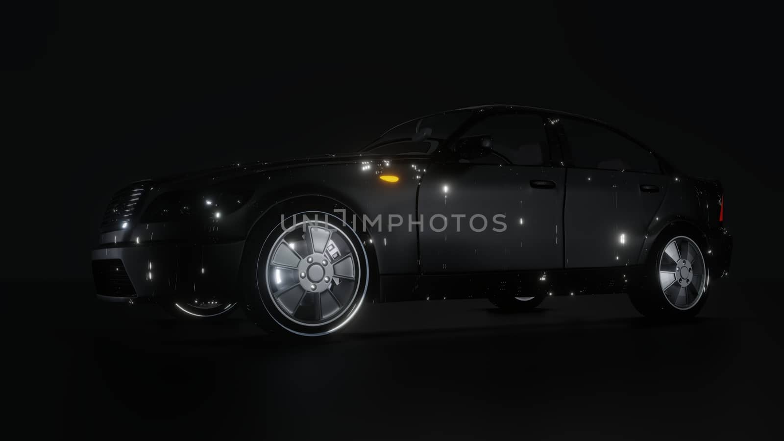 Black Brandless Car on Dark Background. 3D illustration by cherezoff