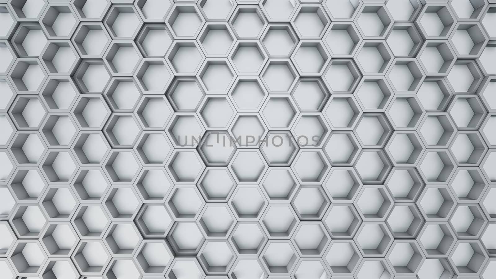 Abstract 3D illustration of hexagons background. Random displacement. Good background