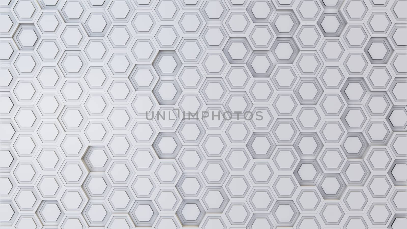 Abstract 3D illustration of hexagons background. Random displacement. Good background