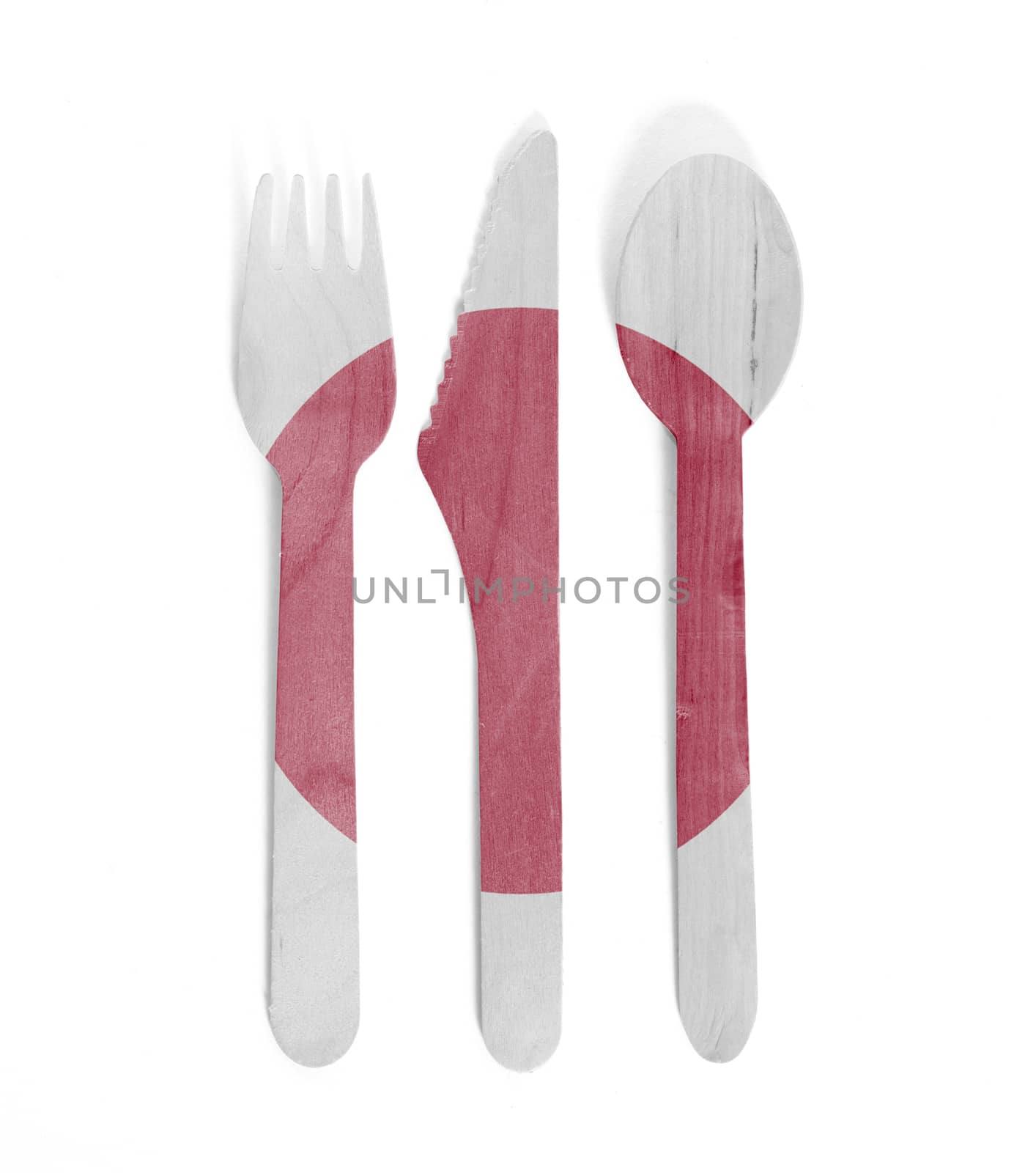 Eco friendly wooden cutlery - Plastic free concept - Isolated - Flag of Japan