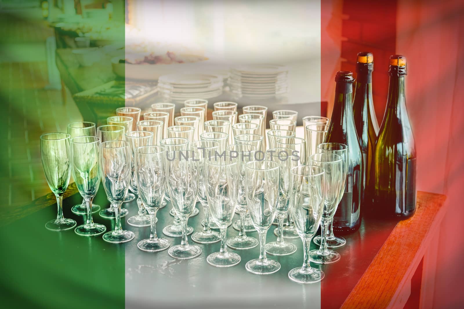 italian wine flag toasting many glasses by LucaLorenzelli