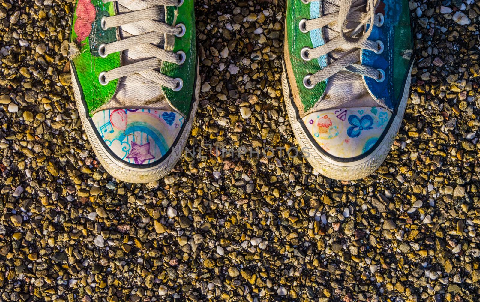 colorful and happy hand painted and decorated shoe tops, modern footwear fashion by charlottebleijenberg