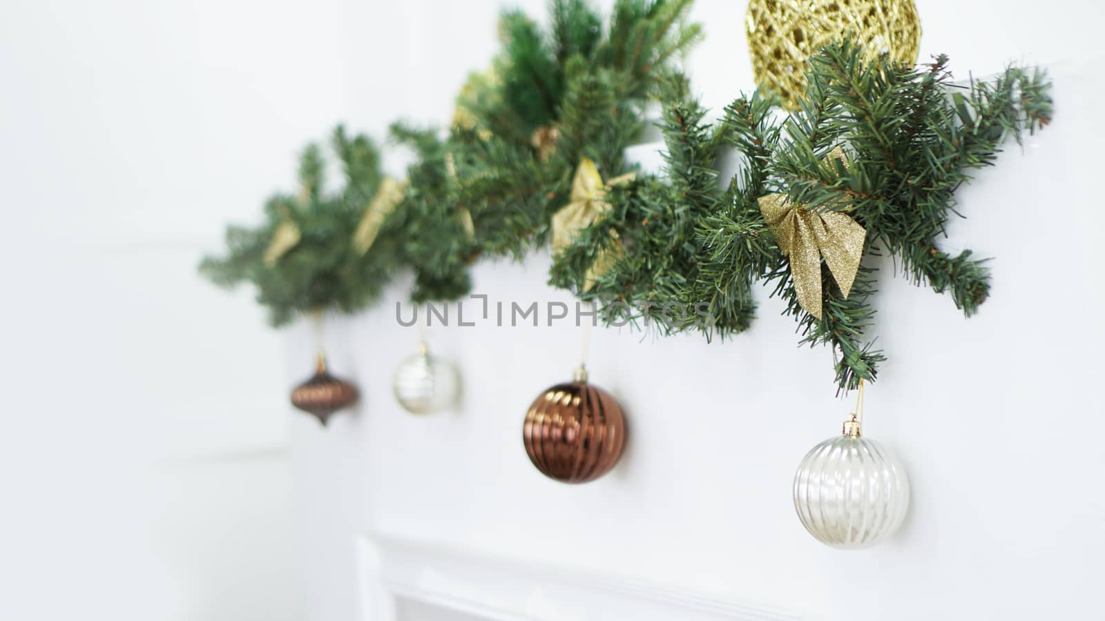 Christmas wreath, Christmas Decorations, background, lights and balls on white