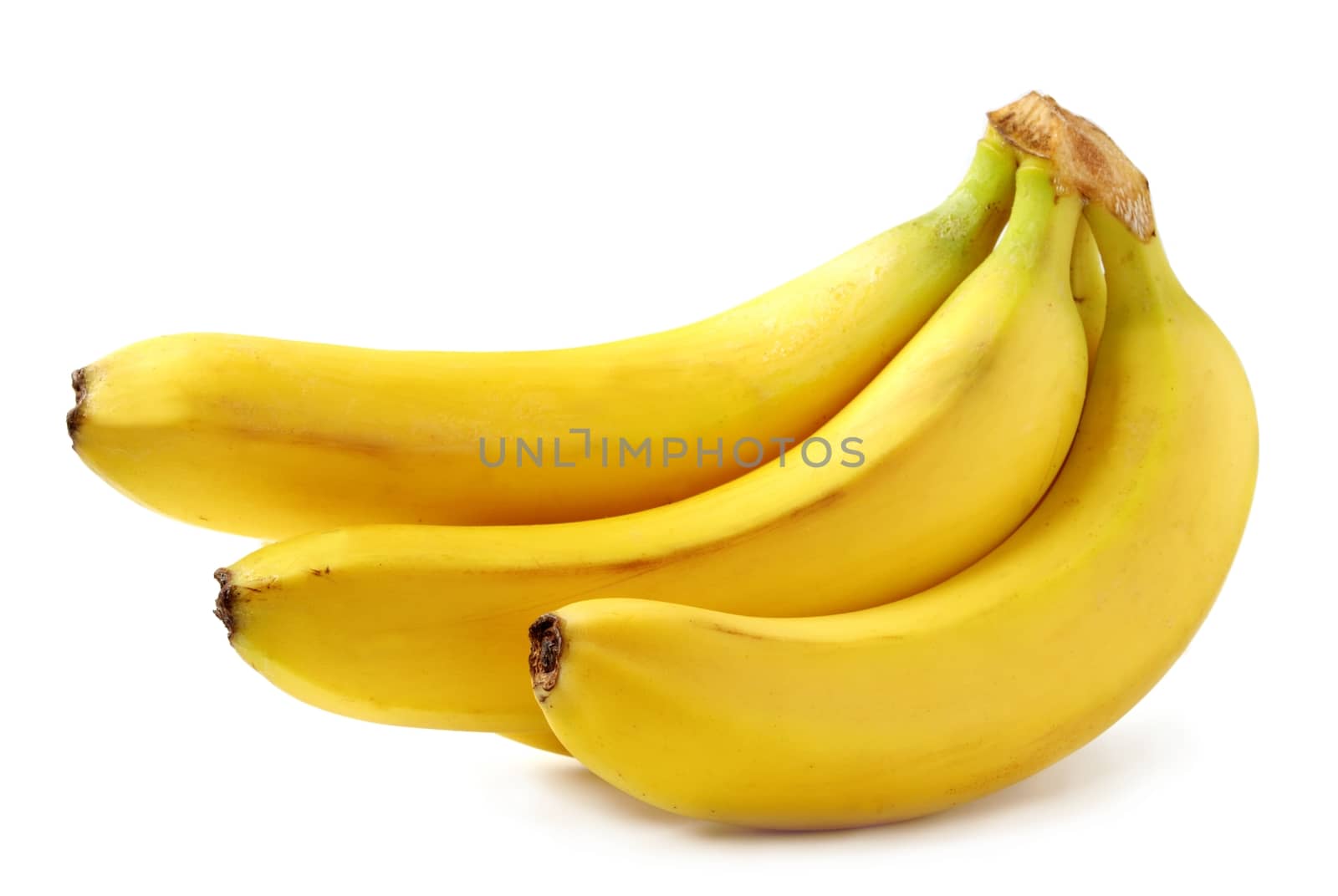 bright yellow bananas on white background
