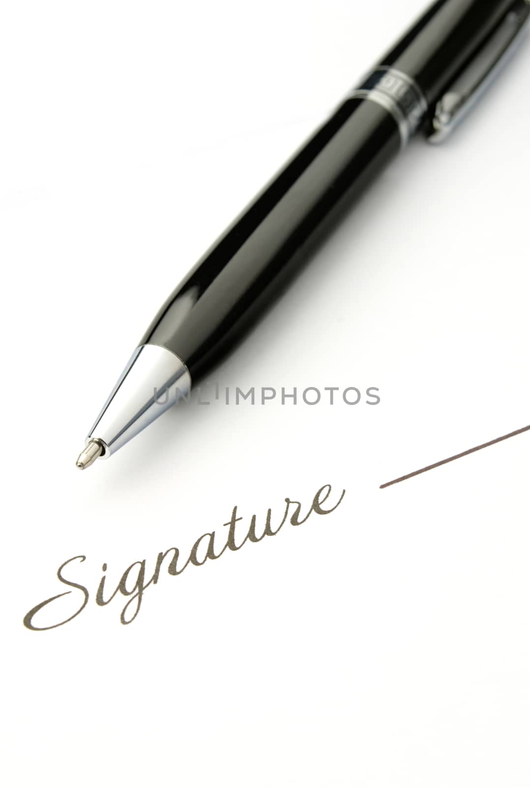 black ballpoint pen and place for the signature