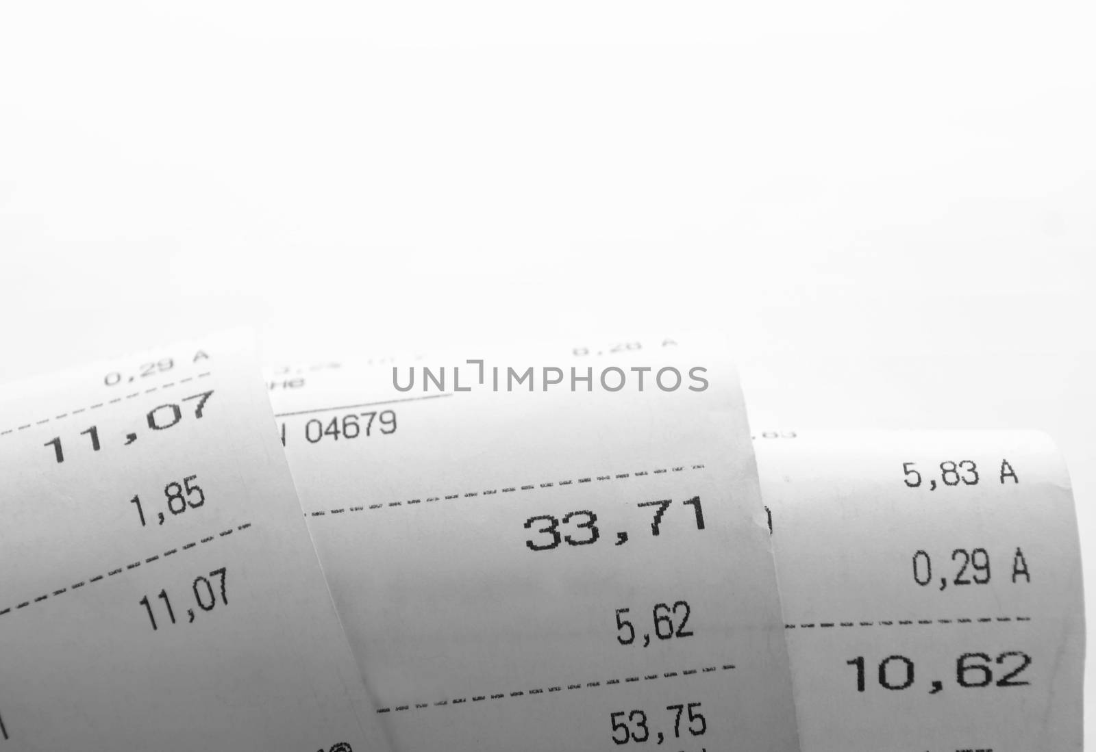 receipt paper a description of purchases on a white background and copy space