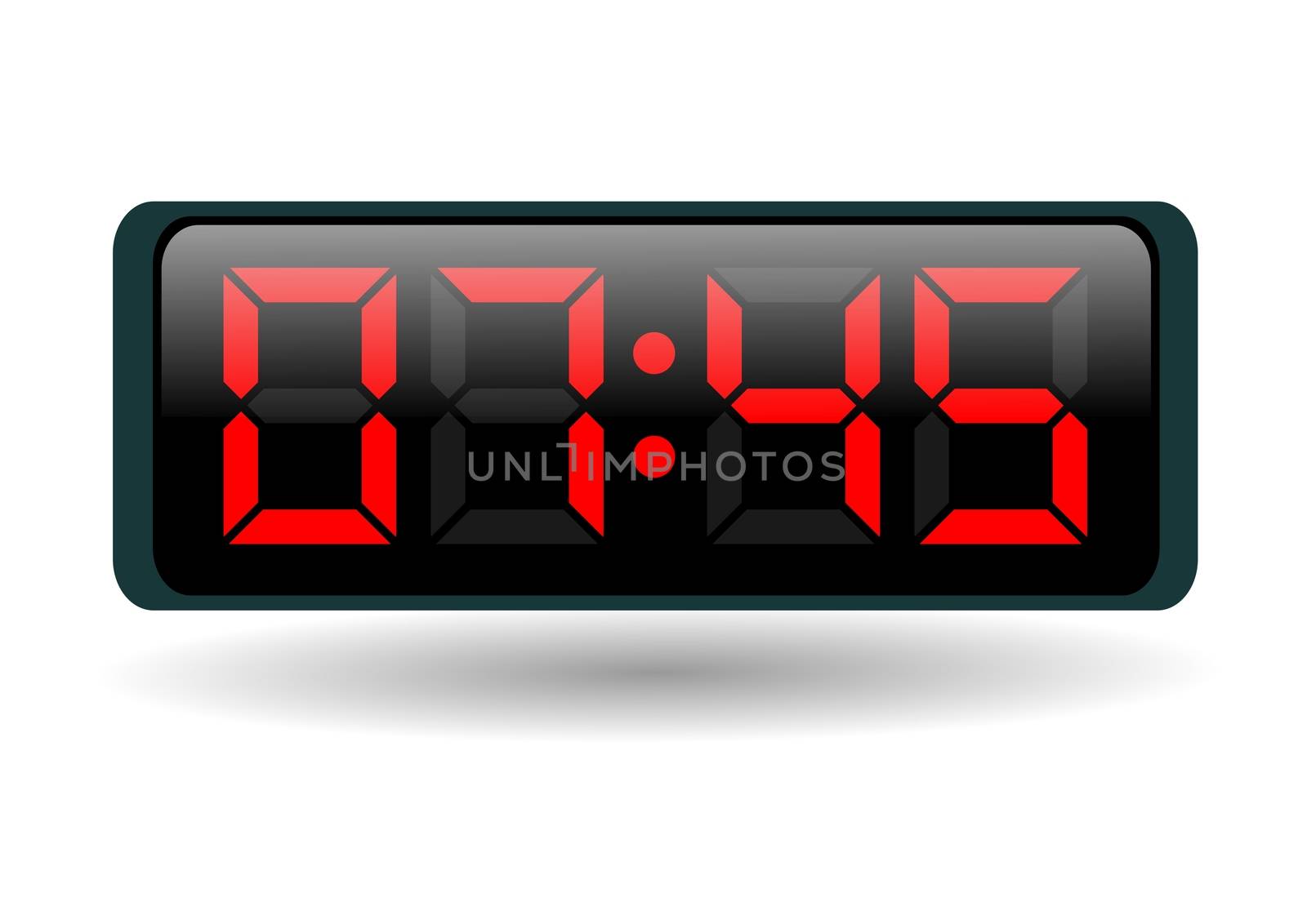 electronic clock with red numbers on white background by sergii_gnatiuk