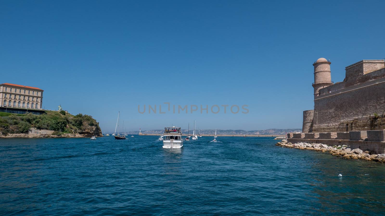 entrance to the old port of Marseille, France. boat ride