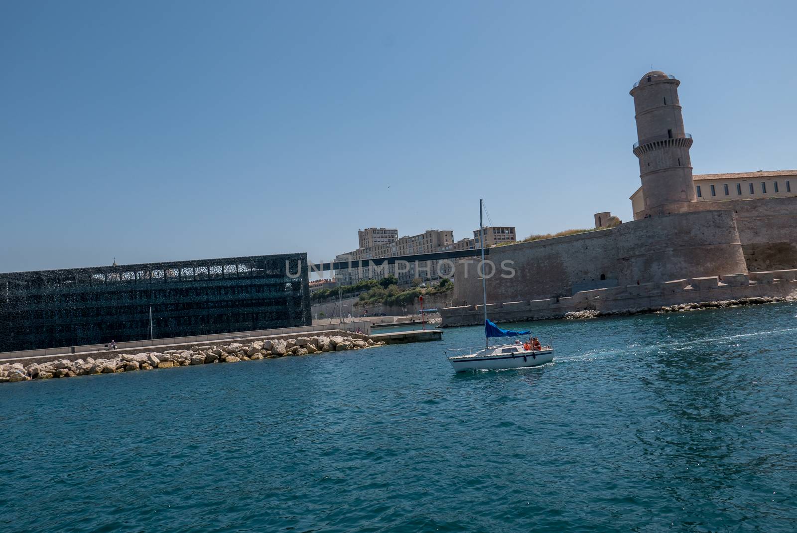 entrance to the old port of Marseille, France. boat ride