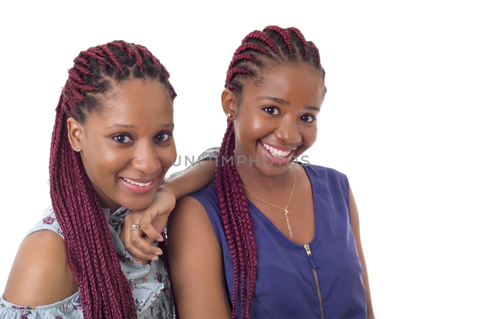 casual happy african girls, isolated on white background