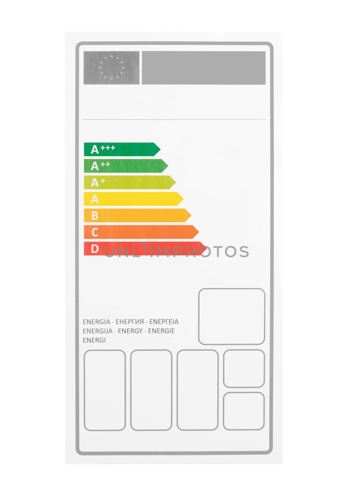 Energy label sticker, efficiency rating, isolated on white