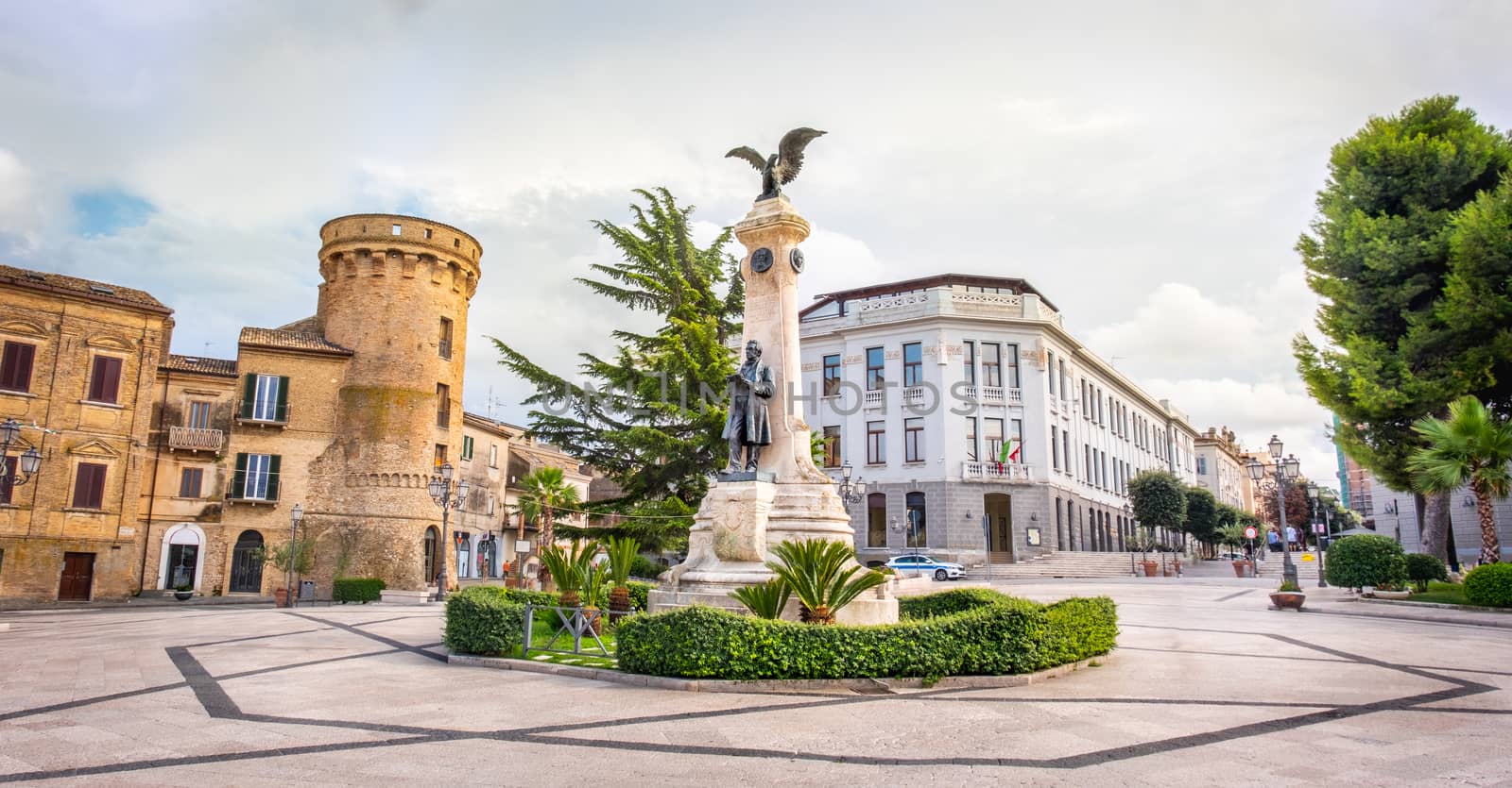 Abruzzo region city square in Italy, Vasto with the Statue in Piazza Gabriele Rossetti square .