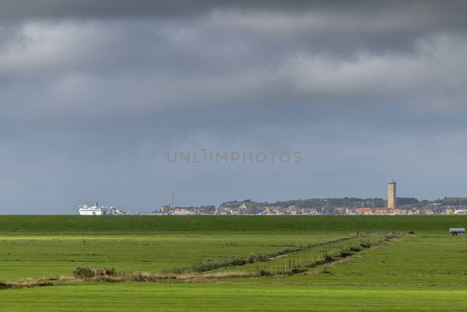 The village of West Terschelling seen from the island of Terschelling in the northern Netherlands 
