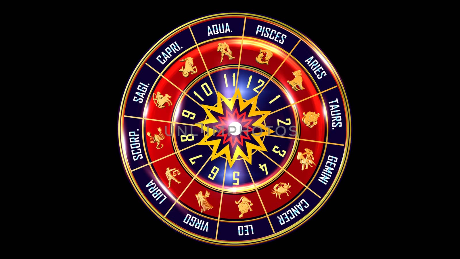 3D rendering Zodiac Wheel universe colourful backdrop loops. Use them to enhance any astrology video presentation or motion graphics project.