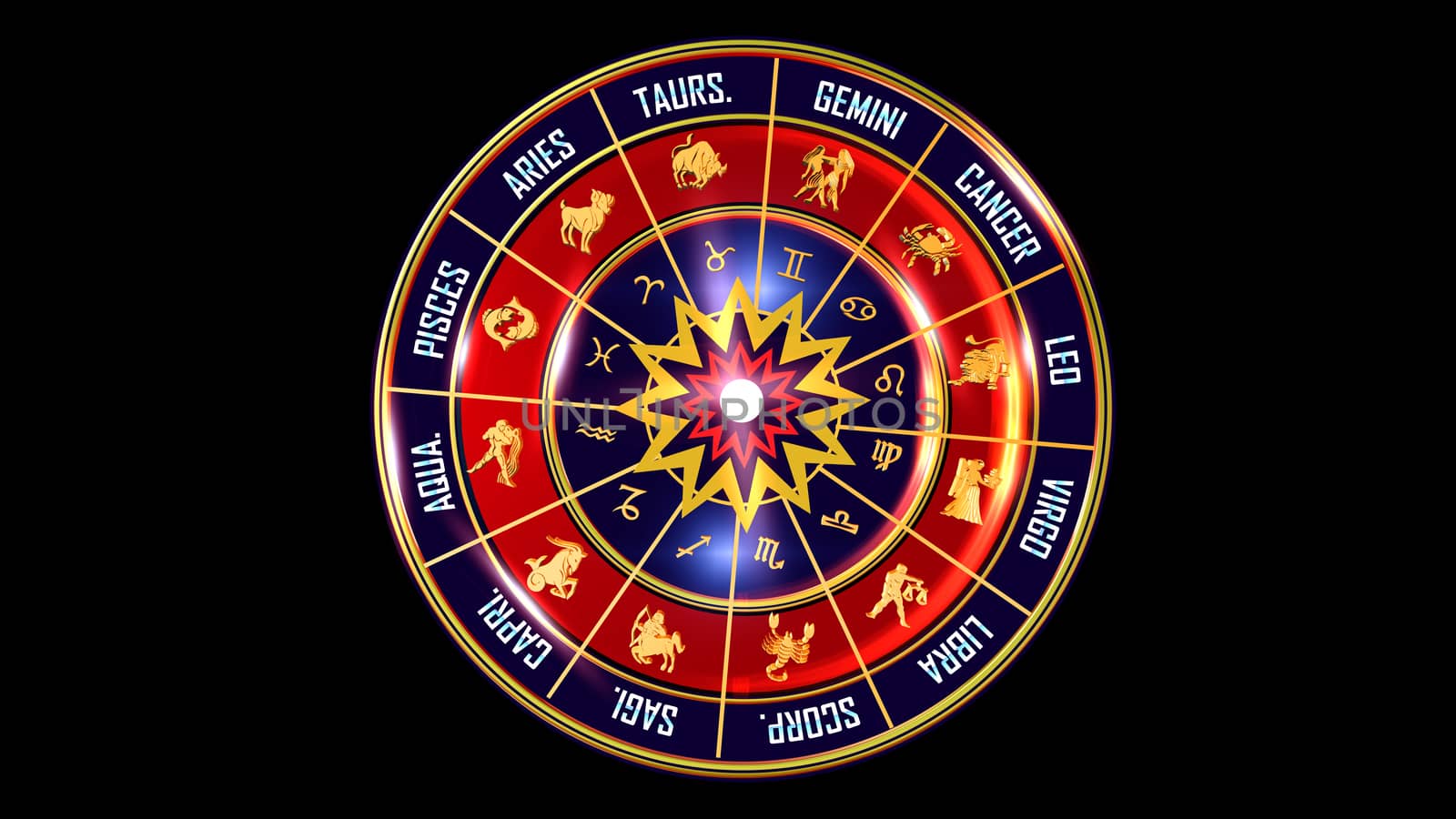 3D rendering Zodiac Wheel universe colourful backdrop loops. Use them to enhance any astrology video presentation or motion graphics project.