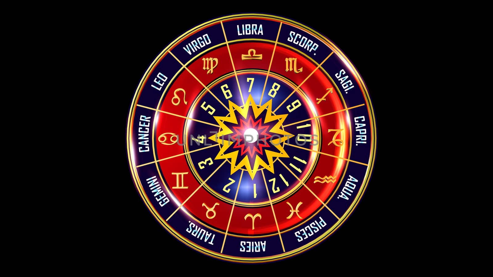 3D rendering Zodiac Wheel universe colourful backdrop loops. Use them to enhance any astrology video presentation or motion graphics project.