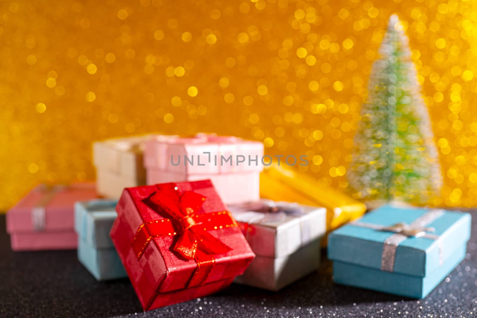 Christmas tree and gift box.
