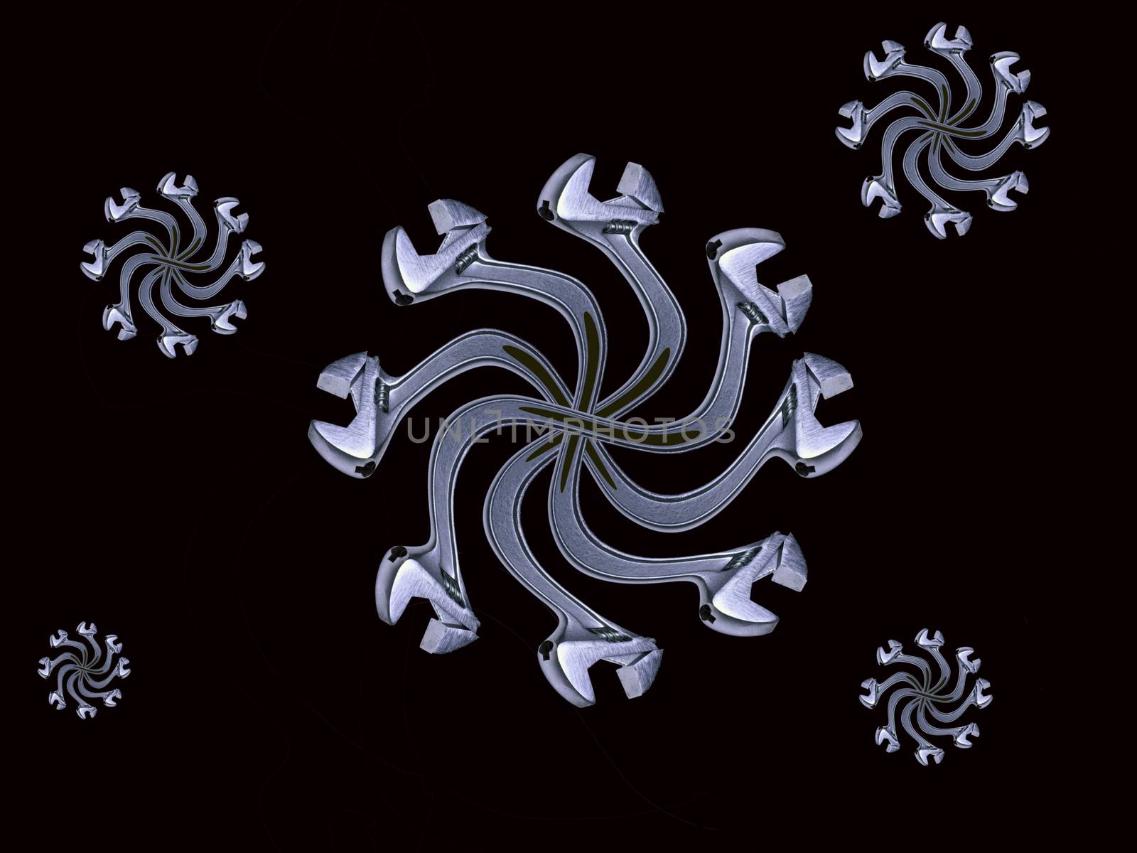 Chrome metal snowflakes, a joke image of a tool designed for top-level masters
