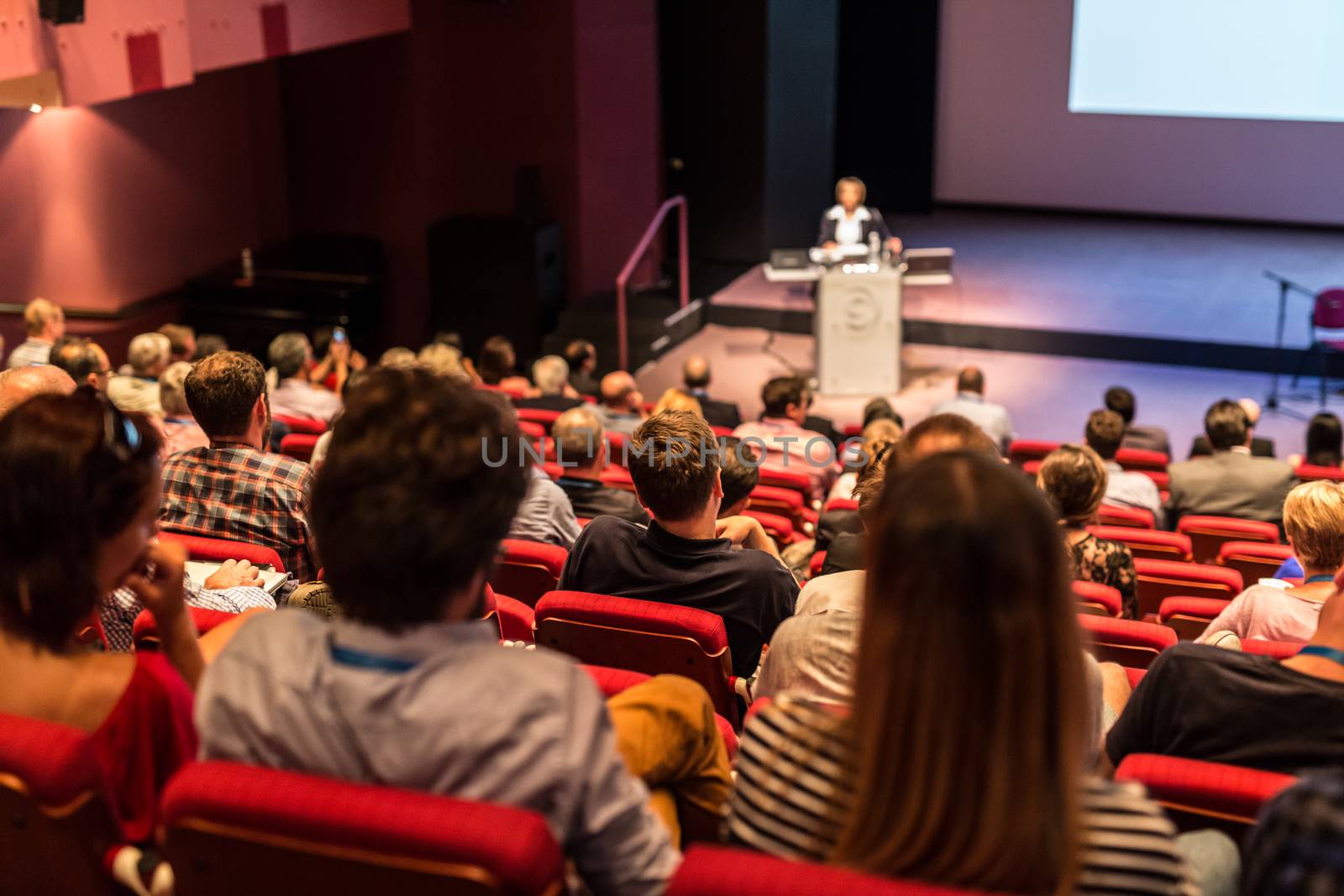 Business speaker giving a talk at business conference event. by kasto