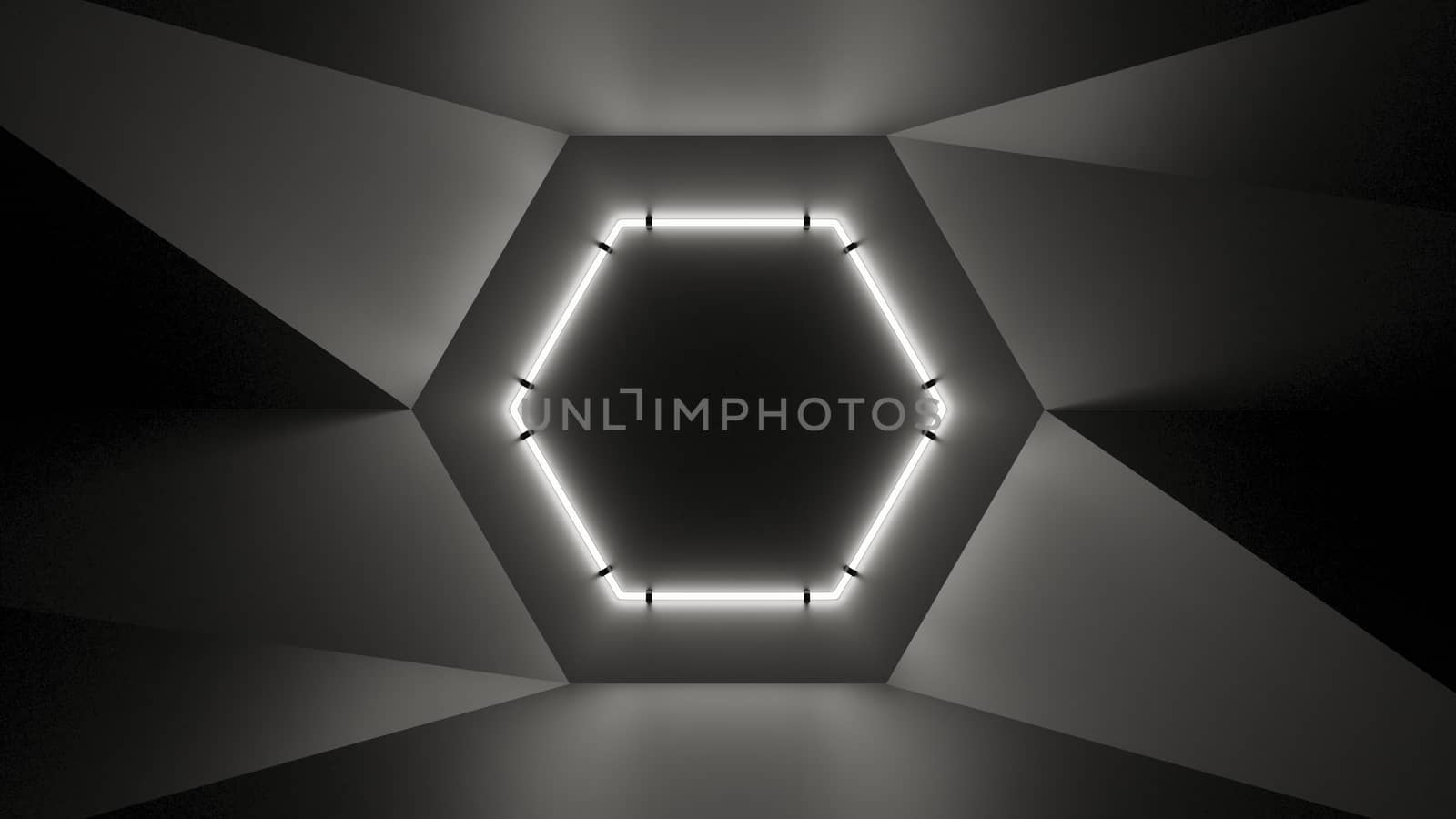 Abstract geometry lit by a neon white hexagonal lamp by cherezoff