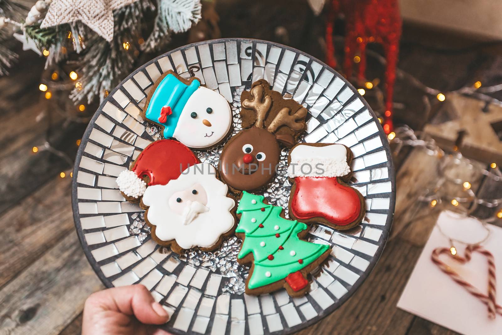 A plate of festive gingerbread at Christmas time