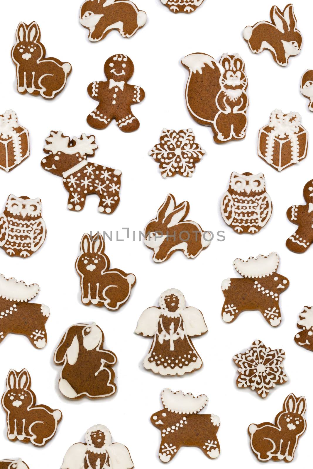 Collection of Christmas gingerbread cookies isolated on white background