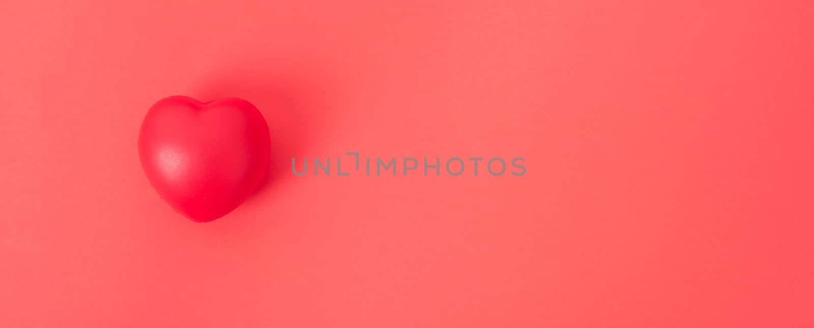 Valentine's Day background, Top view Flat lay Red heart on red background. Valentines day concept with copy space