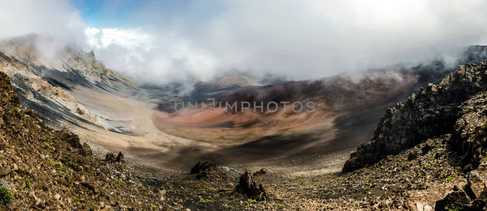 Panoramic view of the valley at Haleakala park by mikelju