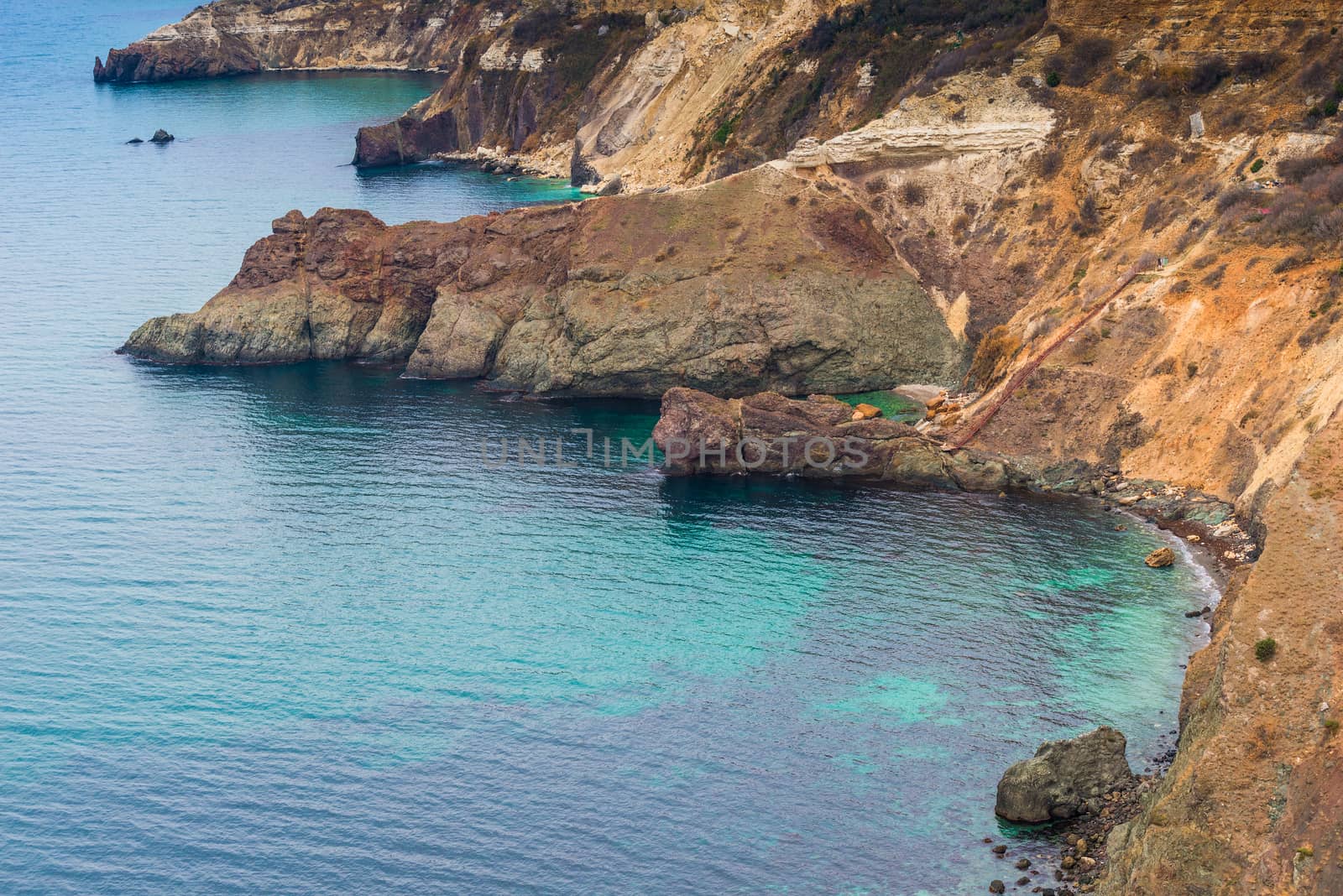 Picturesque beautiful rocky coast of the sea, coast of the Crimean peninsula, Russia