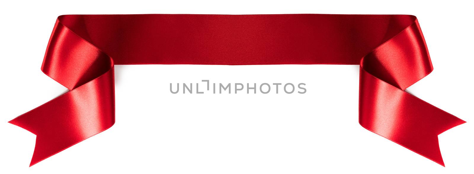 Red satin ribbon banner isolated on white background