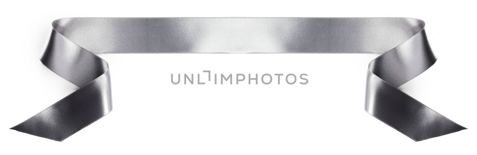 Silver satin ribbon banner isolated on white background