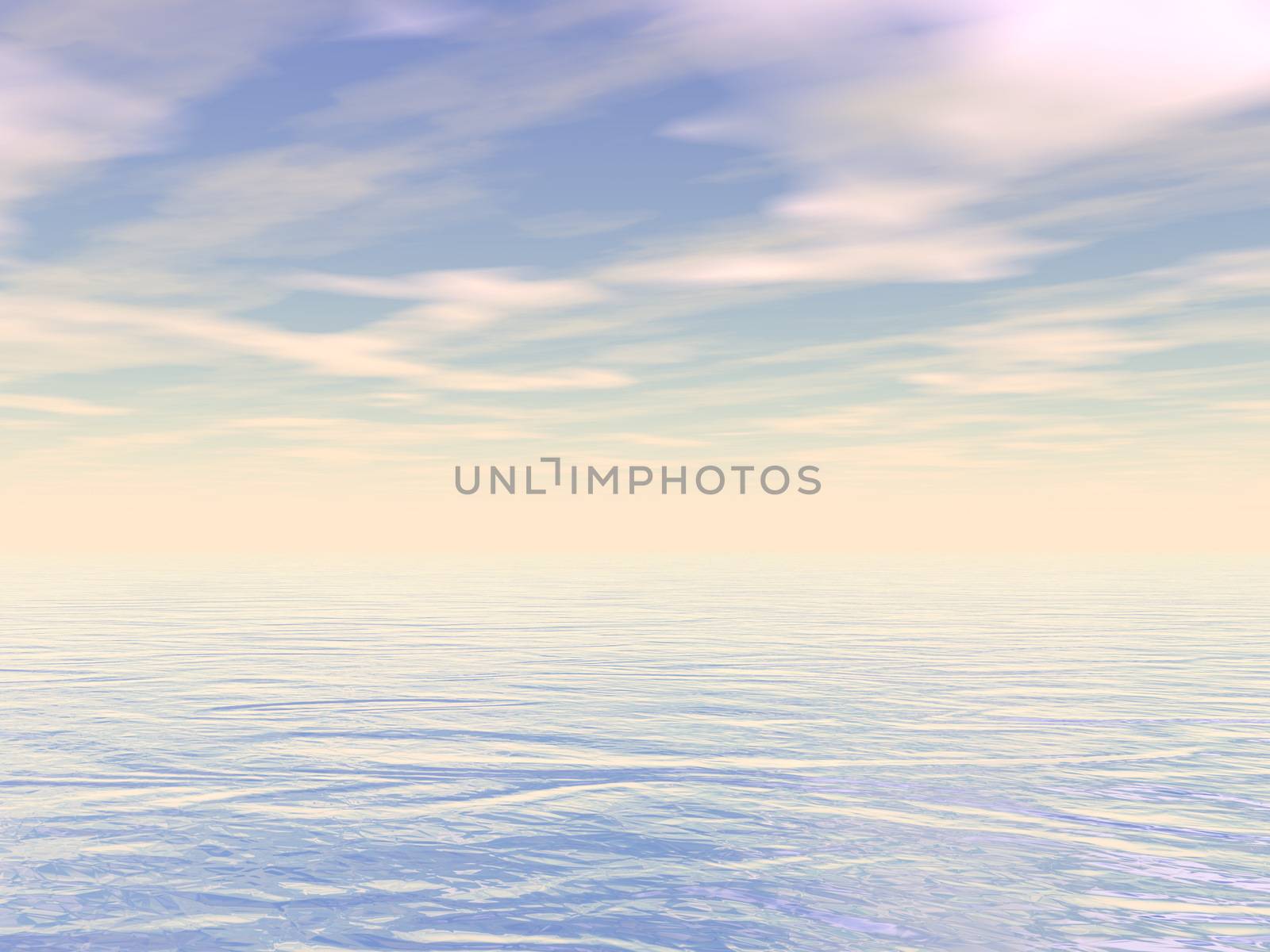 Peaceful ocean or sea water by sunset - 3D render by Elenaphotos21